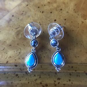 Sleeping Beauty Turquoise White Buffalo Sterling Silver Dangle Earrings